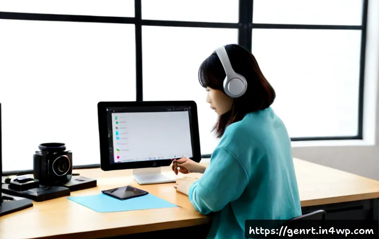Home 17 생성형 AI로 새로운 콘텐츠 형식 실험하기 - Photorealistic creative studio scene, a diverse young adult content creator seated at a clean desk e...